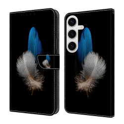For Samsung Galaxy S24+ 5G Crystal-Like Painted Vegan Leather Phone Case(Two Feathers)