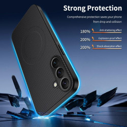 For Samsung Galaxy S24+ 5G WANLONFENG TQ Series Magnetic Carbon Fiber Texture PC Hybrid TPU Phone Case(Sapphire Blue)
