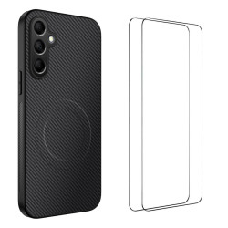 For Samsung Galaxy S24+ 5G WANLONFENG TQ1 Series Magnetic Carbon Fiber Texture Phone Case with 2pcs Screen Films(Black)