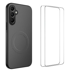 For Samsung Galaxy S24+ 5G WANLONFENG TQ1 Series Magnetic Carbon Fiber Texture Phone Case with 2pcs Screen Films(Grey)