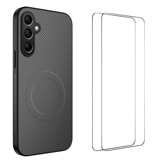 For Samsung Galaxy S24+ 5G WANLONFENG TQ1 Series Magnetic Carbon Fiber Texture Phone Case with 2pcs Screen Films(Grey)