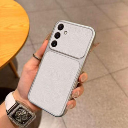 For Samsung Galaxy S24+ 5G Large Window Leather Textured Coated TPU Phone Case(White)