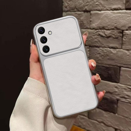 For Samsung Galaxy S24+ 5G Large Window Leather Textured Coated TPU Phone Case(White)