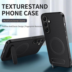 For Samsung Galaxy S24+ 5G WANLONFENG Kickstand Carbon Fiber Texture Magnetic Phone Case with 2pcs Screen Films(Purple)