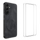 For Samsung Galaxy S24+ 5G WANLONFENG Nappa Texture Magnetic Phone Case with 2pcs Screen Films(Black)
