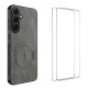 For Samsung Galaxy S24+ 5G WANLONFENG Nappa Texture Magnetic Phone Case with 2pcs Screen Films(Grey)