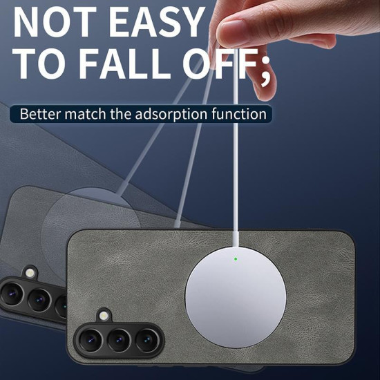 For Samsung Galaxy S24+ 5G WANLONFENG Nappa Texture Magnetic Phone Case with 2pcs Screen Films(Grey)