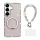 For Samsung Galaxy S24+ 5G Diamond IMD 360 Rotation Magnetic Metal Holder Phone Case with Strap(Glitter Transparent)