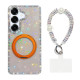 For Samsung Galaxy S24+ 5G Diamond IMD 360 Rotation Magnetic Metal Holder Phone Case with Strap(Love Transparent)