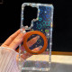 For Samsung Galaxy S24+ 5G Diamond IMD 360 Rotation Magnetic Metal Holder Phone Case with Strap(Love Transparent)