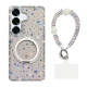 For Samsung Galaxy S24+ 5G Diamond IMD 360 Rotation Magnetic Metal Holder Phone Case with Strap(Stars Transparent)
