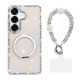 For Samsung Galaxy S24+ 5G Diamond IMD 360 Rotation Magnetic Metal Holder Phone Case with Strap(Glitter White)