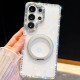 For Samsung Galaxy S24+ 5G Diamond IMD 360 Rotation Magnetic Metal Holder Phone Case with Strap(Glitter White)