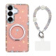 For Samsung Galaxy S24+ 5G Diamond IMD 360 Rotation Magnetic Metal Holder Phone Case with Strap(Glitter Light Pink)