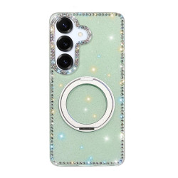For Samsung Galaxy S24+ 5G Diamond IMD 360 Rotation Magnetic Metal Holder Phone Case(Glitter Light Green)
