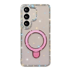 For Samsung Galaxy S24+ 5G Double-Sided IMD Rhinestone Magnetic Holder Shockproof Phone Case(Transparent Glitter)