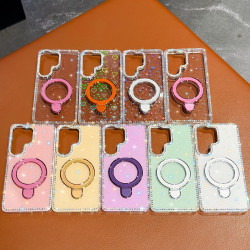 For Samsung Galaxy S24+ 5G Double-Sided IMD Rhinestone Magnetic Holder Shockproof Phone Case(Transparent Love)