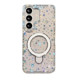 For Samsung Galaxy S24+ 5G Double-Sided IMD Rhinestone Magnetic Holder Shockproof Phone Case(Transparent Stars)