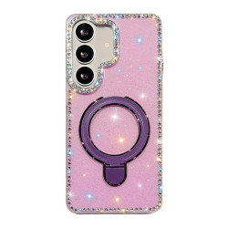 For Samsung Galaxy S24+ 5G Double-Sided IMD Rhinestone Magnetic Holder Shockproof Phone Case(Glitter Purple)