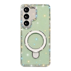 For Samsung Galaxy S24+ 5G Double-Sided IMD Rhinestone Magnetic Holder Shockproof Phone Case(Glitter Green)