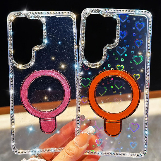 For Samsung Galaxy S24+ 5G Double-Sided IMD Rhinestone Magnetic Holder Shockproof Phone Case(Glitter Green)