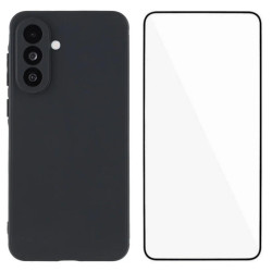 For Samsung Galaxy S24+ 5G WANLONFENG Square Edge Soft TPU Phone Case with Screen Protector(Black)