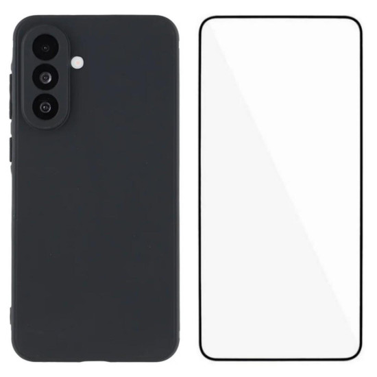 For Samsung Galaxy S24+ 5G WANLONFENG Square Edge Soft TPU Phone Case with Screen Protector(Black)