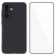 For Samsung Galaxy S24+ 5G WANLONFENG Square Edge Soft TPU Phone Case with Screen Protector(Black)