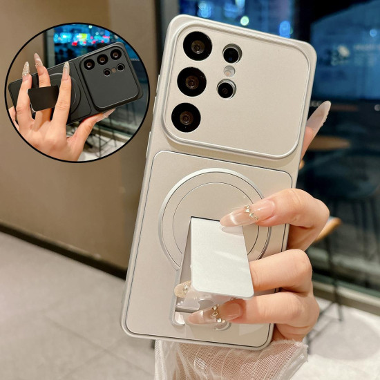 For Galaxy S24+ 5G Instantly Transforms Into 17 Pro Invisible Holder Magnetic Phone Case(Silver)