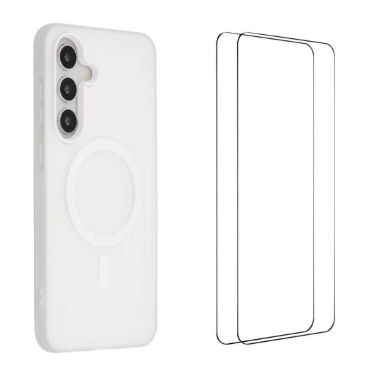 For Galaxy S24+ 5G WANLONFENG Macarons Matte Magnetic Phone Case with 2pcs Screen Films(White)