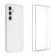 For Galaxy S24+ 5G WANLONFENG Macarons Matte Magnetic Phone Case with 2pcs Screen Films(White)