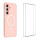 For Galaxy S24+ 5G WANLONFENG Macarons Matte Magnetic Phone Case with 2pcs Screen Films(Pink)