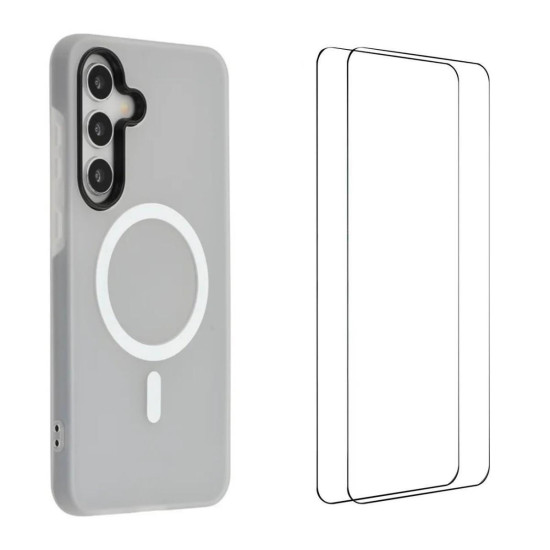 For Galaxy S24+ 5G WANLONFENG Macarons Matte Magnetic Phone Case with 2pcs Screen Films(Black)