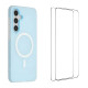 For Galaxy S24+ 5G WANLONFENG Macarons Matte Magnetic Phone Case with 2pcs Screen Films(Blue)