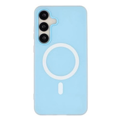 For Galaxy S24+ 5G WANLONFENG Macarons Matte Magnetic Phone Case with 2pcs Screen Films(Blue)
