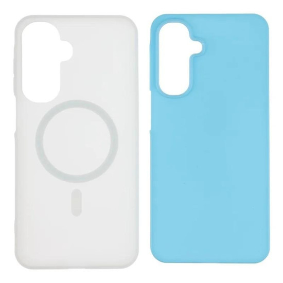 For Galaxy S24+ 5G WANLONFENG Macarons Matte Magnetic Phone Case with 2pcs Screen Films(Blue)