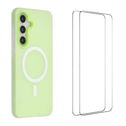 For Galaxy S24+ 5G WANLONFENG Macarons Matte Magnetic Phone Case with 2pcs Screen Films(Green)