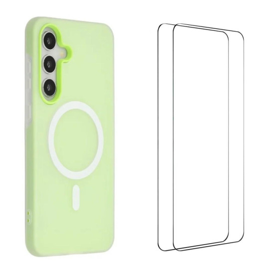 For Galaxy S24+ 5G WANLONFENG Macarons Matte Magnetic Phone Case with 2pcs Screen Films(Green)