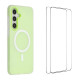 For Galaxy S24+ 5G WANLONFENG Macarons Matte Magnetic Phone Case with 2pcs Screen Films(Green)