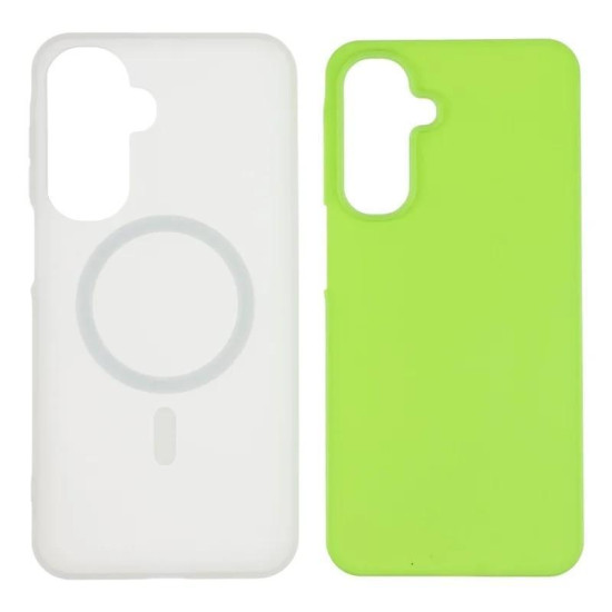 For Galaxy S24+ 5G WANLONFENG Macarons Matte Magnetic Phone Case with 2pcs Screen Films(Green)