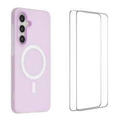 For Galaxy S24+ 5G WANLONFENG Macarons Matte Magnetic Phone Case with 2pcs Screen Films(Purple)