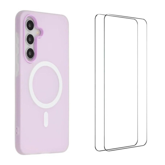 For Galaxy S24+ 5G WANLONFENG Macarons Matte Magnetic Phone Case with 2pcs Screen Films(Purple)