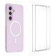 For Galaxy S24+ 5G WANLONFENG Macarons Matte Magnetic Phone Case with 2pcs Screen Films(Purple)