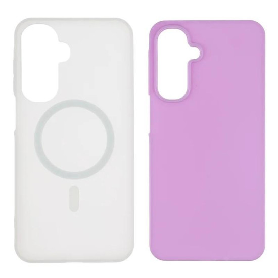 For Galaxy S24+ 5G WANLONFENG Macarons Matte Magnetic Phone Case with 2pcs Screen Films(Purple)