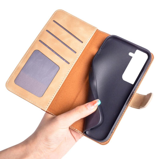 For Samsung Galaxy S23+ 5G Stitching Horizontal Flip Leather Phone Case(Yellow)