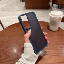 Shield Skin Feel PC Metal Lens Frame Phone Case For Samsung Galaxy S23+ 5G(Dark Blue)