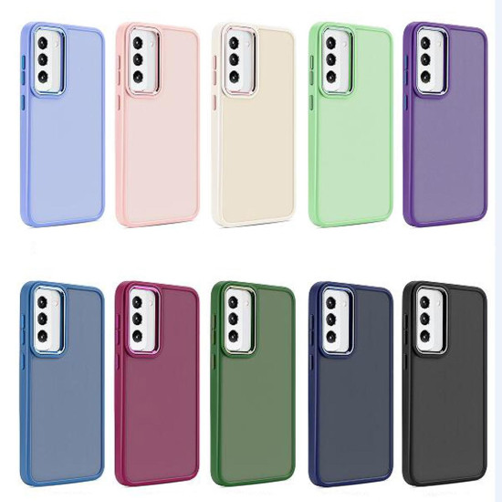 Shield Skin Feel PC Metal Lens Frame Phone Case For Samsung Galaxy S23+ 5G(Purple Red)