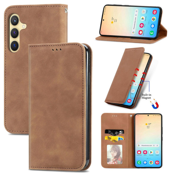 For Samsung Galaxy S24+ 5G Retro Skin Feel Magnetic Leather Phone Case(Brown)