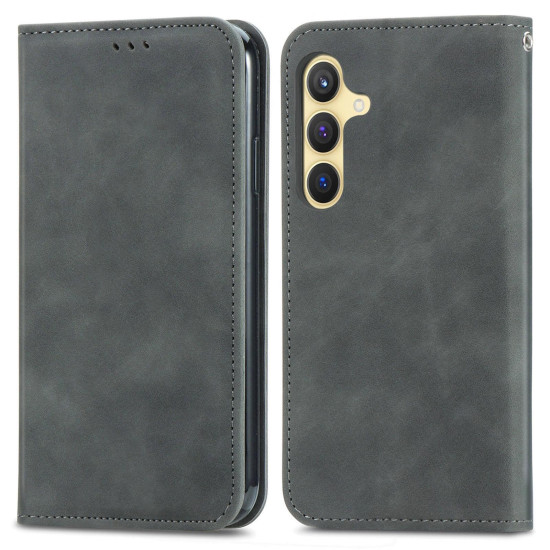 For Samsung Galaxy S24+ 5G Retro Skin Feel Magnetic Leather Phone Case(Gray)