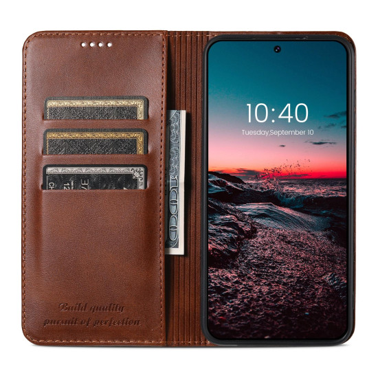 For Samsung Galaxy S23+ 5G Suteni Calf Texture Horizontal Flip Leather Phone Case(Brown)